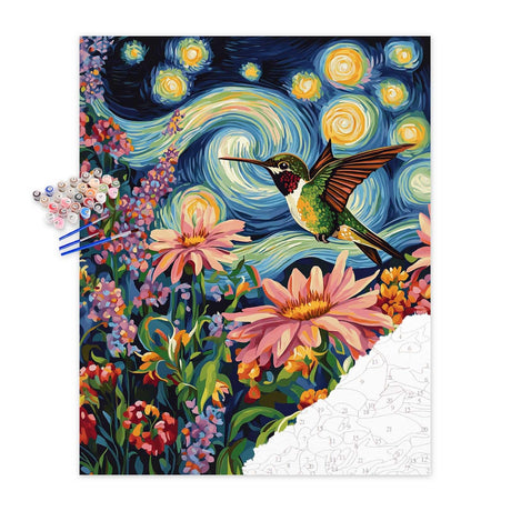 Paint by Numbers Hummingbird, Hummingbird Bird Paint by Number for Adults Beginner, Starry Night Animal Acrylic Painting, Garden Flower Home Wall Art(16x20inch Without Frame) zouewit