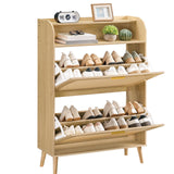 HOOBRO Rattan Shoe Storage Cabinet, Shoe Cabinet Storage for Entryway, Shoe Organizer with 2 Flip Drawers, Narrow Shoe Cabinet with Adjustable Shelves for Hallway, Living Room, Natural NN80SC01 HOOBRO