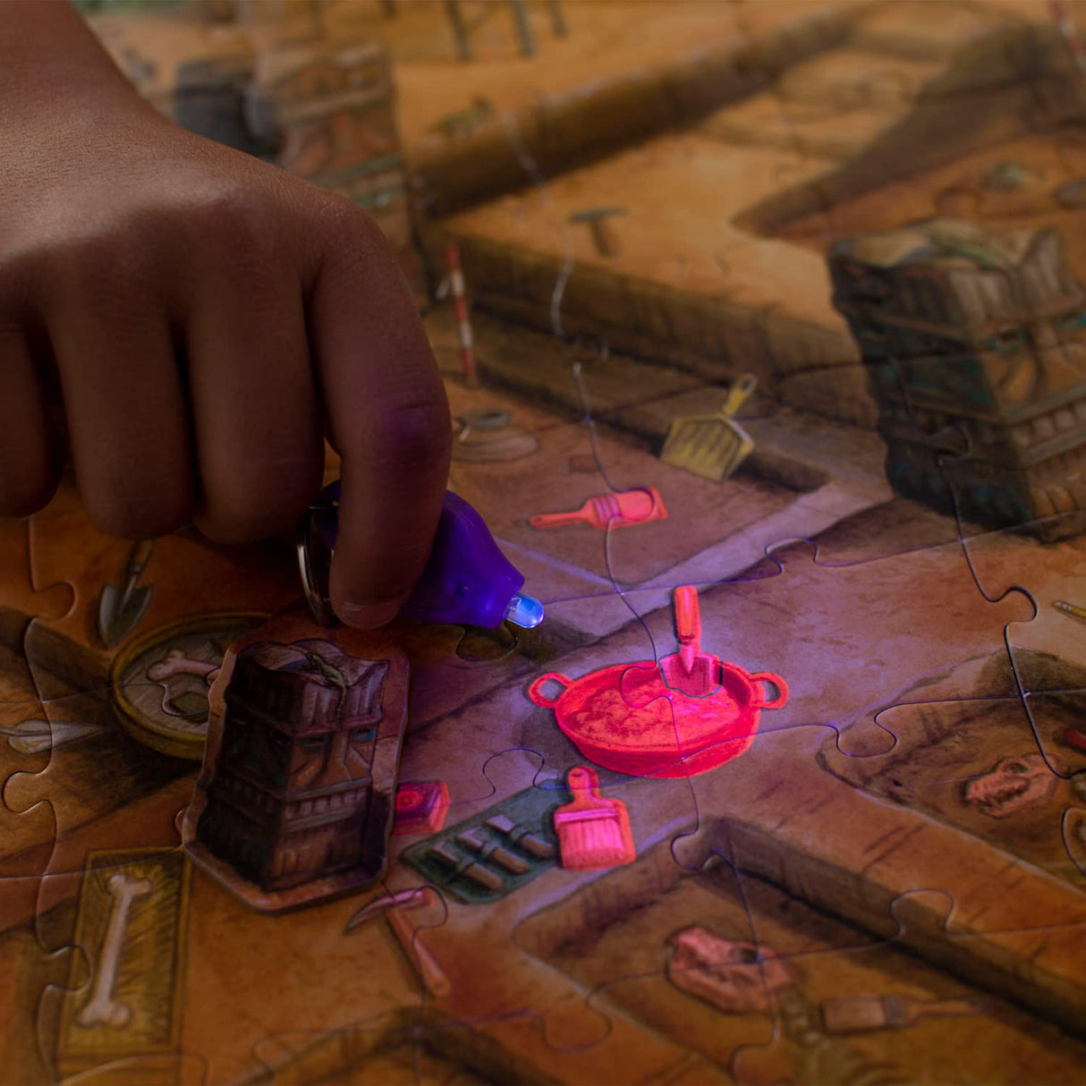 Peaceable Kingdom Ancient Hidden City Puzzle – 100-Pc. Seek & Find Glow Puzzle for Kids Ages 6 & Up – Included Blacklight Reveals Hidden Items – Great for Home or Classrooms Peaceable Kingdom