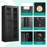 SISESOL Metal Storage Cabinet with Lock and Glass Doors,Glass Display Cabinet,67" Tall Black Storage Cabinets,Locking Curio Cabinets with 5 Shelves for Collectibles,Home,Office,Living Room SISESOL