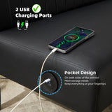 STHOUYN 43" W Mini Small Black Leather Couch Armless Loveseat Sofa for Bedroom with USB Port, Small Couches for Small Spaces Living Room, Apartment Office Dorm (Black) STHOUYN