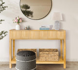 Long Console Table with Storage, Fluted Entryway Table, Slim Sofa Table Behind Couch Entry Table, Narrow Wood Hallway Table, Modern Living Room Couch Table, Black Foyer Entrance Table ZYBT