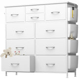 YaFiti 10 Drawer Dresser, Chest of Drawers for Bedroom, PU Dresser with Side Pockets, Hooks, Wooden Top and Sturdy Metal Frame for Living Room, Closet, Hallway (White) YaFiti