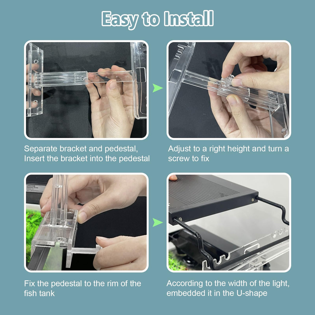 Aquarium Light Holder Adjustable, Clear Acrylic Fish Tank LED Light Riser Stand Aquarium Lamp Brackets Kit 2pcs Transparent Support for Width 2.34-4.7 Inches Light with Extendable Bracket driamor