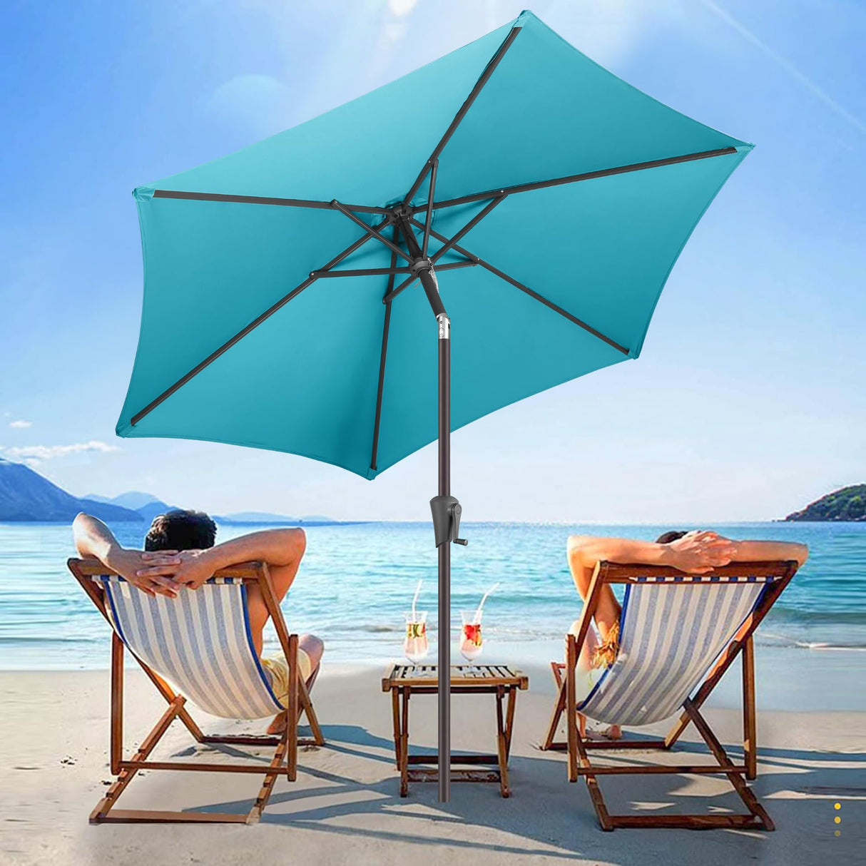 AckMizz 7.5ft Outdoor Patio Umbrella - Table Umbrella Waterprool UV Protection, Sombrillas de Patio with Push Button Tilt&Crank, Sun Umbrella for Pool, Porch, Garden, Deck, Backyard(Sky Blue) AckMizz