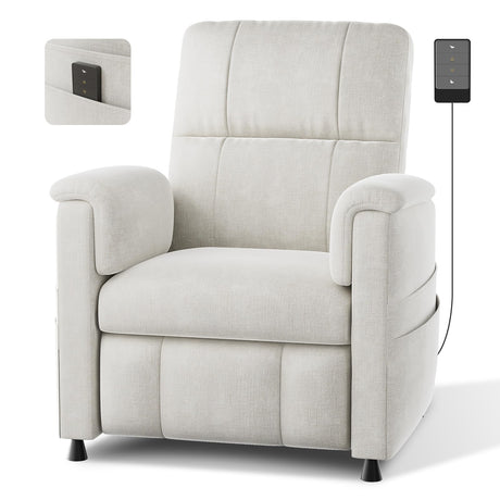Pipishell Power Recliner Chairs for Adults, Recliner Chair with Remote, Adjustable Recline/Footrest, Chenille Fabric, High Back, Thick Seat Cushion, Small Recliner for Living Room, Home Theater, White Pipishell