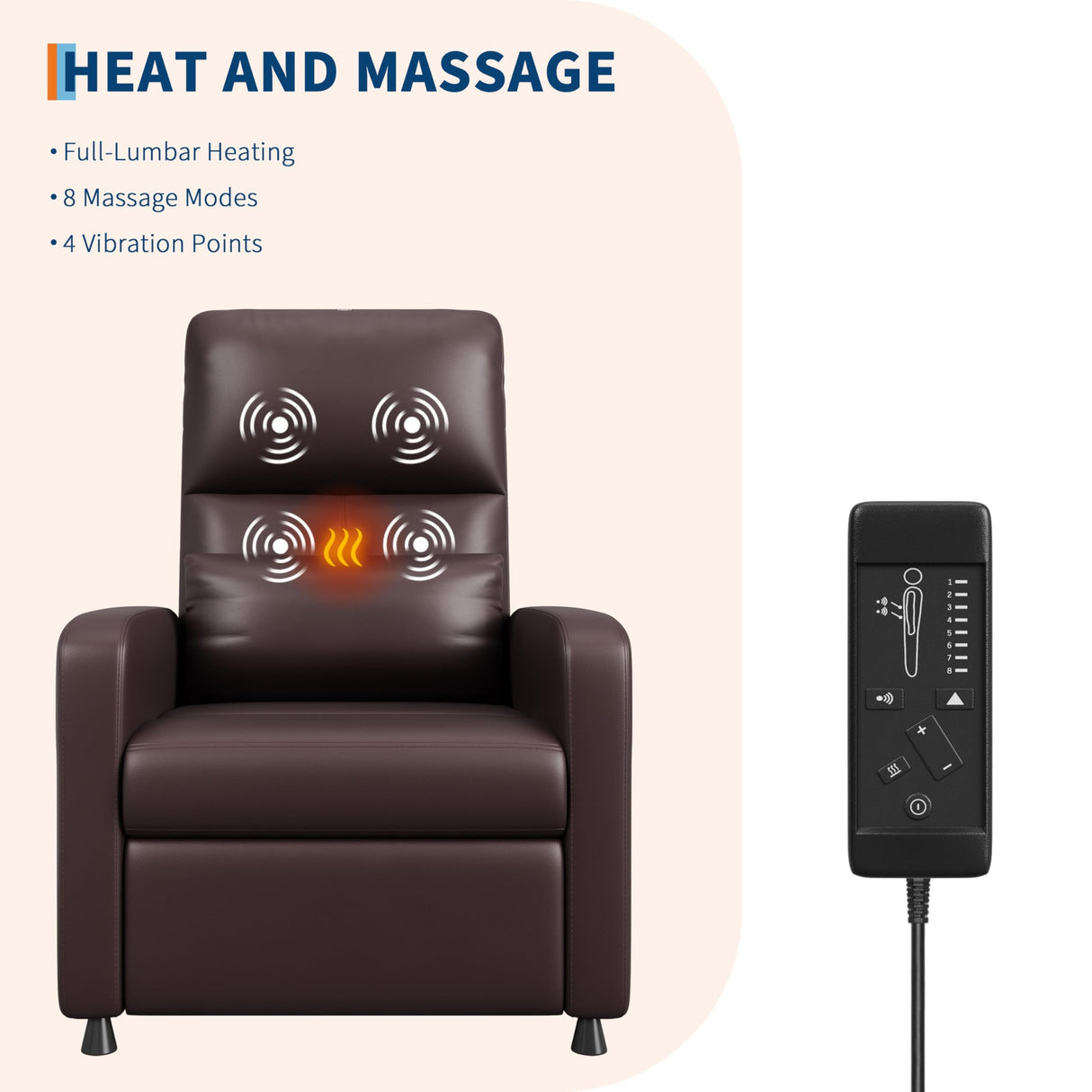 GarveeHome Power Recliner Chair - Heat and Massage, Adjustable Electric Recliner Ergonomic PU Leather Single Sofa, Tall Back, Padded Seat, Home Theater Seating for Living Room GarveeHome