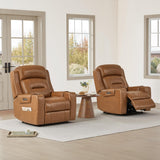 Watson & Whitely Genuine Leather Power Recliner Chairs for Adults, Lay Flat Recliner with Power Headrest, USB Ports and Cup Holders, Electric Reclining Chair for Living Room, Bedroom, Saddle Brown Watson & Whitely