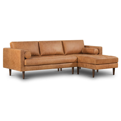 POLY & BARK Napa Leather Couch – Right-Facing Sectional Leather Sofa - Tufted Back Full Grain Leather Couch with Feather-Down Topper On Seating Surfaces – Pure-Aniline Italian Leather – Cognac Tan