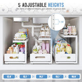 Biboraya 2 Pack Under Sink Organizer with Smooth Ball Bearing Slides,2-Tier Pull Out Cabinet Storage,Slide Out Drawers for Bathroom&Kitchen,Under Sink Shelf,Rust-resistant Coating,Height Adjustable Biboraya