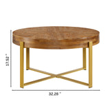 Gexpusm Round Wood Coffee Tables with Metal Leg, Farmhouse Circle Coffee Table for Living Room, Rustic Mid-Century Wooden Coffee Tables for Apartment, Easy Assembly(32" Dx32 Wx18 H) Gexpusm
