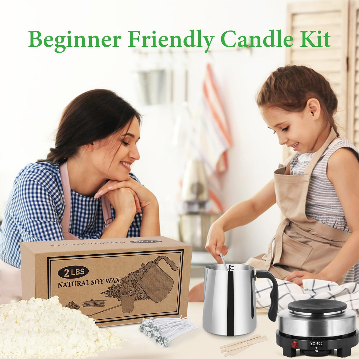 SAEUYVB Candle Making Kit with Wax Melter, Candle Wax for Candle Making - DIY Candle Making Supplies, Including 2lbs Soy Wax Flakes, Melting Pot, Electric Stove,Candle Kit for Adults, Beginnner SAEUYVB