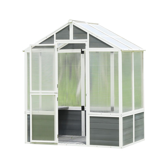 MMTGO 6x4 FT Polycarbonate Greenhouse, with 2 Shelf, Wooden Base and Front Entry Door, Walk-in Hobby Greenhouse Storage Shed, Sunroom Hot House for Outdoor Garden Backyard Plants