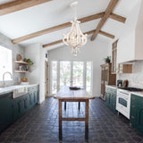 ALISADABOY Farmhouse Rustic Wood Light Fixture Distressed White Dining Room Pendant Chandelier French Country 4 Light Candle Hanging Lamp for Kitchen Island Living Room Bedroom Entryway Foyer ALISADABOY