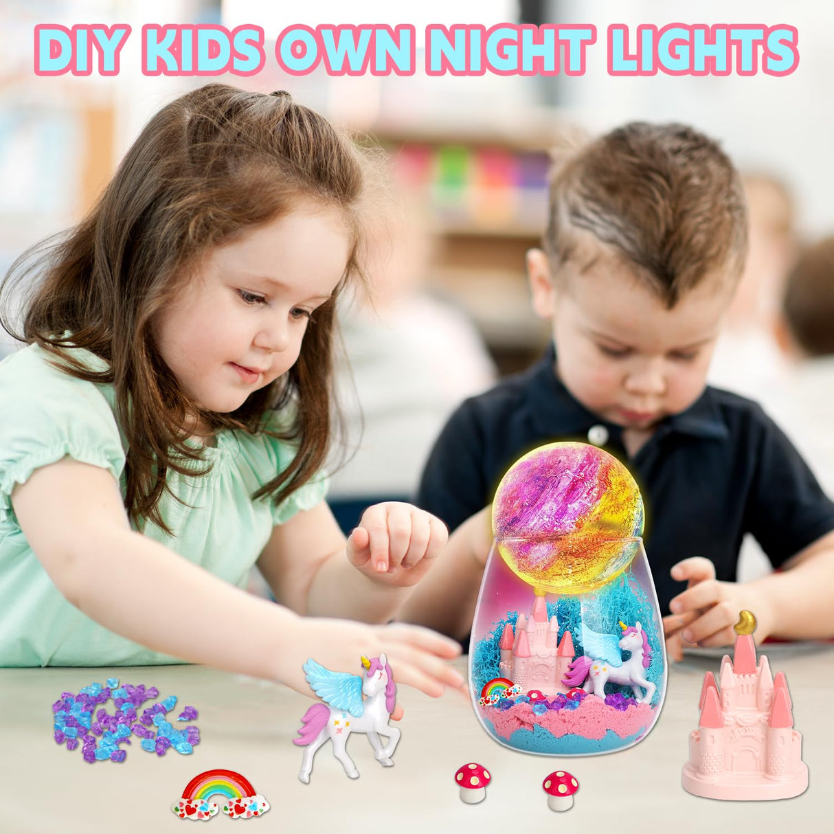 SCWGTPJ Unicorn Gifts for Girls-Unicorn Terrarium Crafts Kit, DIY Toys Kit for Kids Girls, Arts and Craft, DIY Moon Lamp Night Light Christmas Birthday Gift for Girls SCWGTPJ