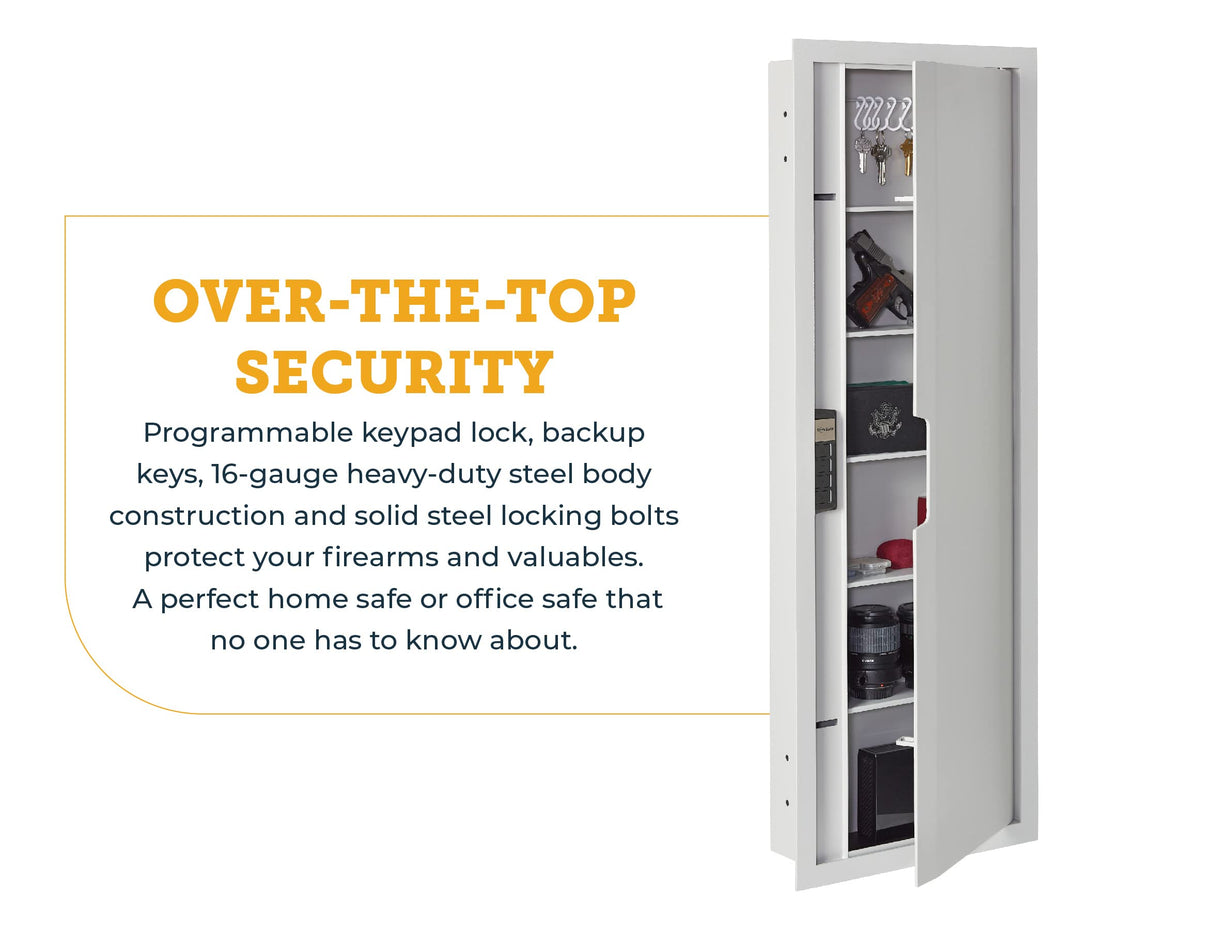 SnapSafe In Wall Tall Safe, Light Grey, 75414 - Hidden Gun Safe Provides Security for your Firearms & Valuables, Keypad Entry - Fits Between 2 Wall Studs, Flush Mount, Ideal for Home, Office SnapSafe