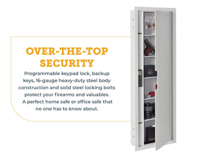 SnapSafe In Wall Tall Safe, Light Grey, 75414 - Hidden Gun Safe Provides Security for your Firearms & Valuables, Keypad Entry - Fits Between 2 Wall Studs, Flush Mount, Ideal for Home, Office