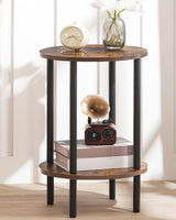 CHOEZON Round Side Table, 2-Tier End Table, Small Round Nightstand with Sturdy Metal Tube, Industrial Circular Coffee Table, for Living Room, Bedroom, Rustic Brown and Black TBZ01BF CHOEZON