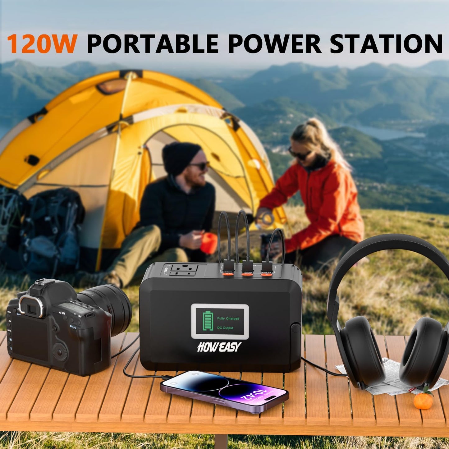 HOWEASY 120W Portable Power Station, 88Wh Solar Generator, Lithium Battery Power with 2 110V AC (Peak 150W) Socket/ 2 DC Ports/3 USB QC3.0/LED Light for Outdoor Camping Trip Hunting Emergency - WoodArtSupply