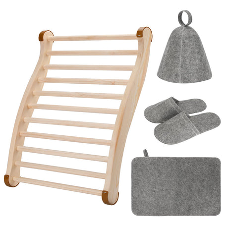 Sauna Backrest Sauna Accessories Wooden Slip-Resistant Non-Toxic Comfortable S-Shape Design Sauna Chair - Sauna Accessories with Felt Sauna Hat, Seat Pad and Slippers for Any Barrel or Infrared Sauna Ziimaikery
