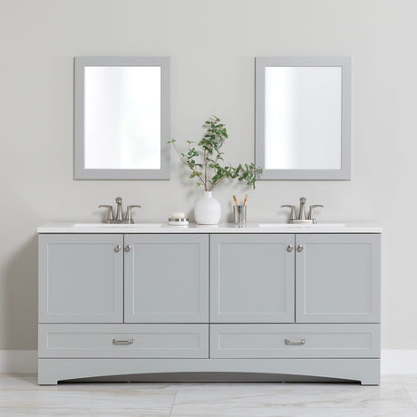 Spring Mill Cabinets Emlyn 72 Inch Double-Sink Bathroom Vanity with White Top, 2 Cabinets, 2 Drawers, 72.5" W x 18.75" D, Pearl Gray Spring Mill Cabinets