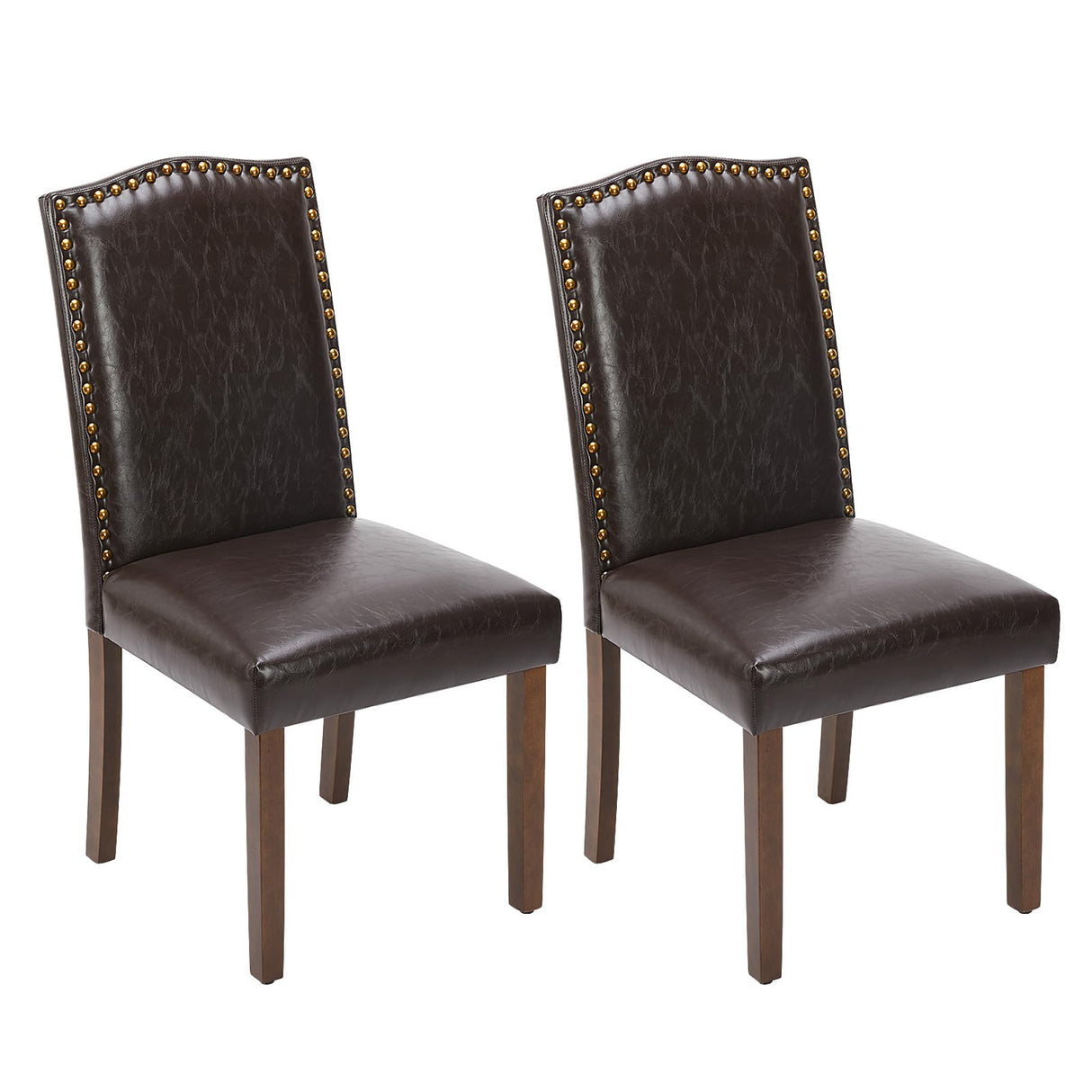 Sweetcrispy Dining Chairs Set of 2, Upholstered Leather Kitchen Room Chairs Mid Century Modern High-End Dining Room Side Chairs with Nailhead Trim and Wood Legs for Bedroom, Living Room, Brown Sweetcrispy