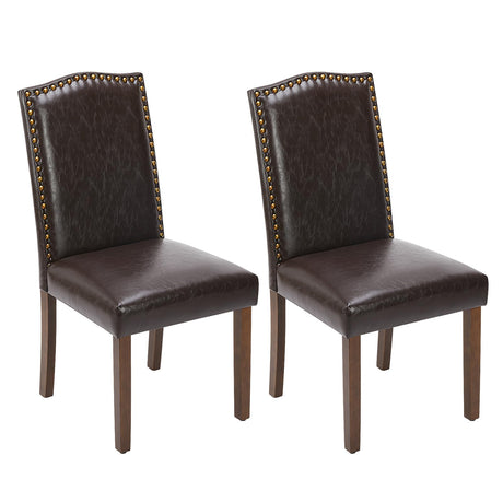 Sweetcrispy Dining Chairs Set of 2, Upholstered Leather Kitchen Room Chairs Mid Century Modern High-End Dining Room Side Chairs with Nailhead Trim and Wood Legs for Bedroom, Living Room, Brown Sweetcrispy