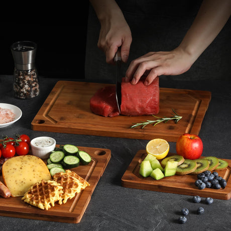 Hiware Extra Large Wood Cutting Boards - Heavy Duty Bamboo Cutting Boards for Kitchen Meal Prep & Serving, Cutting Board with Juice Groove, Thick Wooden Chopping Board, Pre Oiled, Set of 4 HIWARE