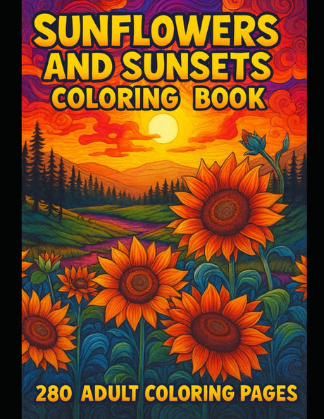 Sunflowers and Sunsets Coloring Book: 280 Adult Coloring Pages Majosta