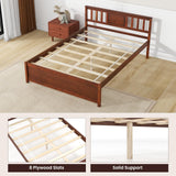 Giantex Full Size Solid Wood Platform Bed Frame, Mid Century Full Bed Frame with Headboard, Wood Slat Support, Double Panel Bed, No Box Spring Needed, Easy Assembly, Walnut Giantex
