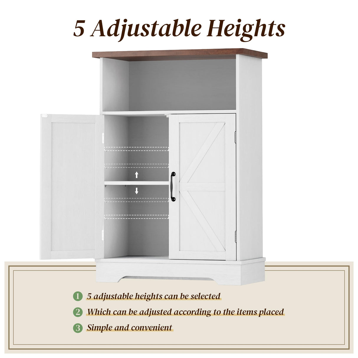 Smuxee Freestanding Cabinet Organizer, Farmhouse Style with Barn Door and Adjustable Shelf, White, for Bathroom, Kitchen, Living Room Smuxee