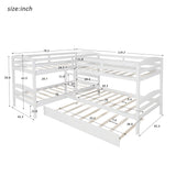 Four Bunk Bed Twin-Over-Twin-Over-Twin-Over-Twin L Shaped Bunk Bed with Trundle, Bunk Bed Can be Divided into 2 L-Shaped Beds for Accommodating 5, Family, Kids, Teens, No Box Spring Needed Flieks