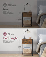 VASAGLE Nightstand, Side Table with Fabric Drawer, 24-Inch Tall End Table with Storage Shelf, Bedroom, Rustic Brown and Black ULGS021B01 VASAGLE