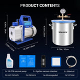 NOVORIK Vacuum Chamber with Pump Kit 3.6CFM 1/4HP Single Stage Vacuum Pump with Acrylic Lid Vacuum Chamber Kit for Stabilizing Wood, Degassing Silicone, Epoxies novorik