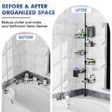 Shower Caddy Organizer Tension Pole, Rustproof 6-Pack Corner Shelf with 30-120 Inch Adjustable Shower Rack for Inside Shower, Extra Towel Bar & Soap Dish for Bathroom Organizers and Storage, Black Vatex