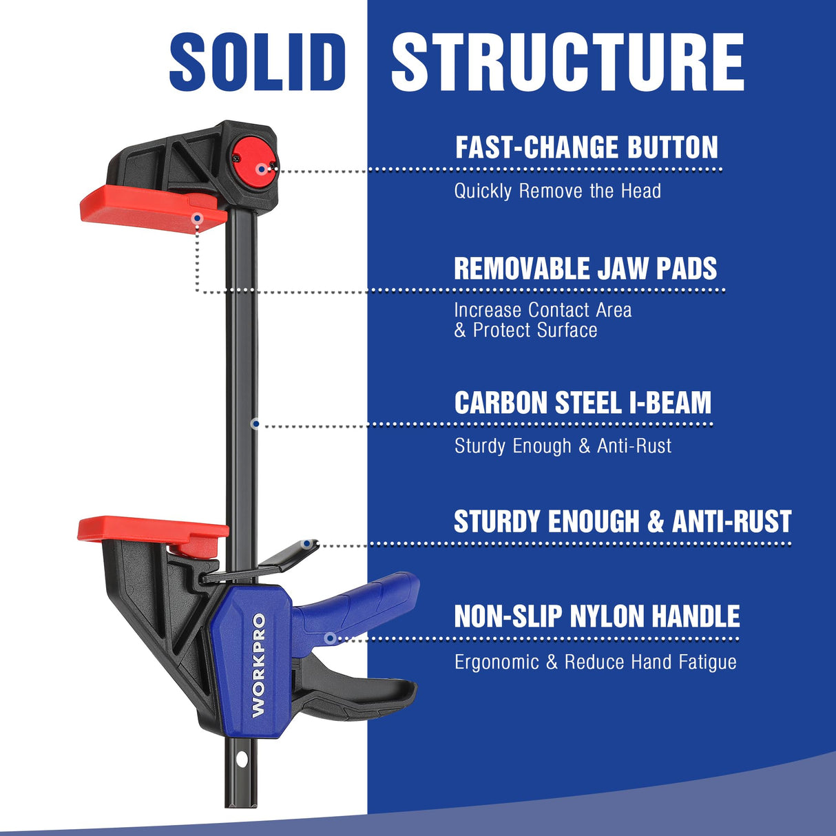 WORKPRO 6" Bar Clamps for Woodworking 2-Pack, Quick-Release Wood Clamps/Spreader Light Duty, One Hand F Clmaps 150 LBS Load Limit, Ideal for Woodworking and DIY Projects WORKPRO