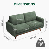 Vesgantti 68" Loveseat Sofa Green, Comfy Corduroy Couch with Spring Cushion, Sofa Couch with Solid Wood, Modern Couch with Deep Seat, Sofa for Bedroom, Loveseat for Living Room, Green Office Couch Vesgantti