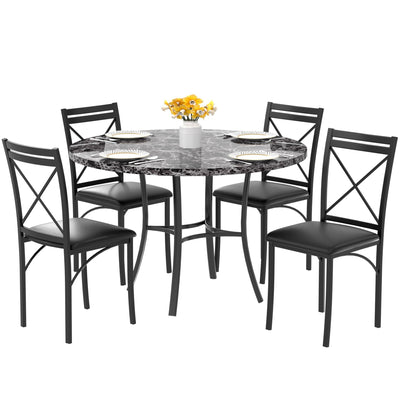 VECELO 5 Piece Dining Table Set for 4, Faux Marble Dinette with Chairs for Kitchen, Breakfast Nook, Small Space, Dark Black