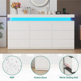 St.Mandyu 9 Drawer Dresser with Power Outlet, 63" Wide Dresser with LED Light, Modern Chest of Drawers for Closet, Double Drawer Organizer Cabinet for Bedroom, Living Room, White St.Mandyu