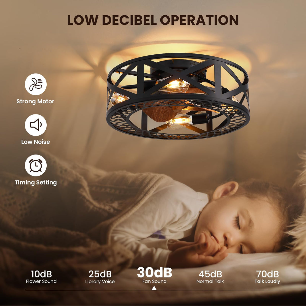 MOOONICHE 20" Caged Ceiling Fans with Lights, Modern Dimmable Flush Mount Ceiling Fan with Lights Remote, Black Low Profile Ceiling Fan for Bedroom, Kitchen,6 Speed Reversible MOOONICHE