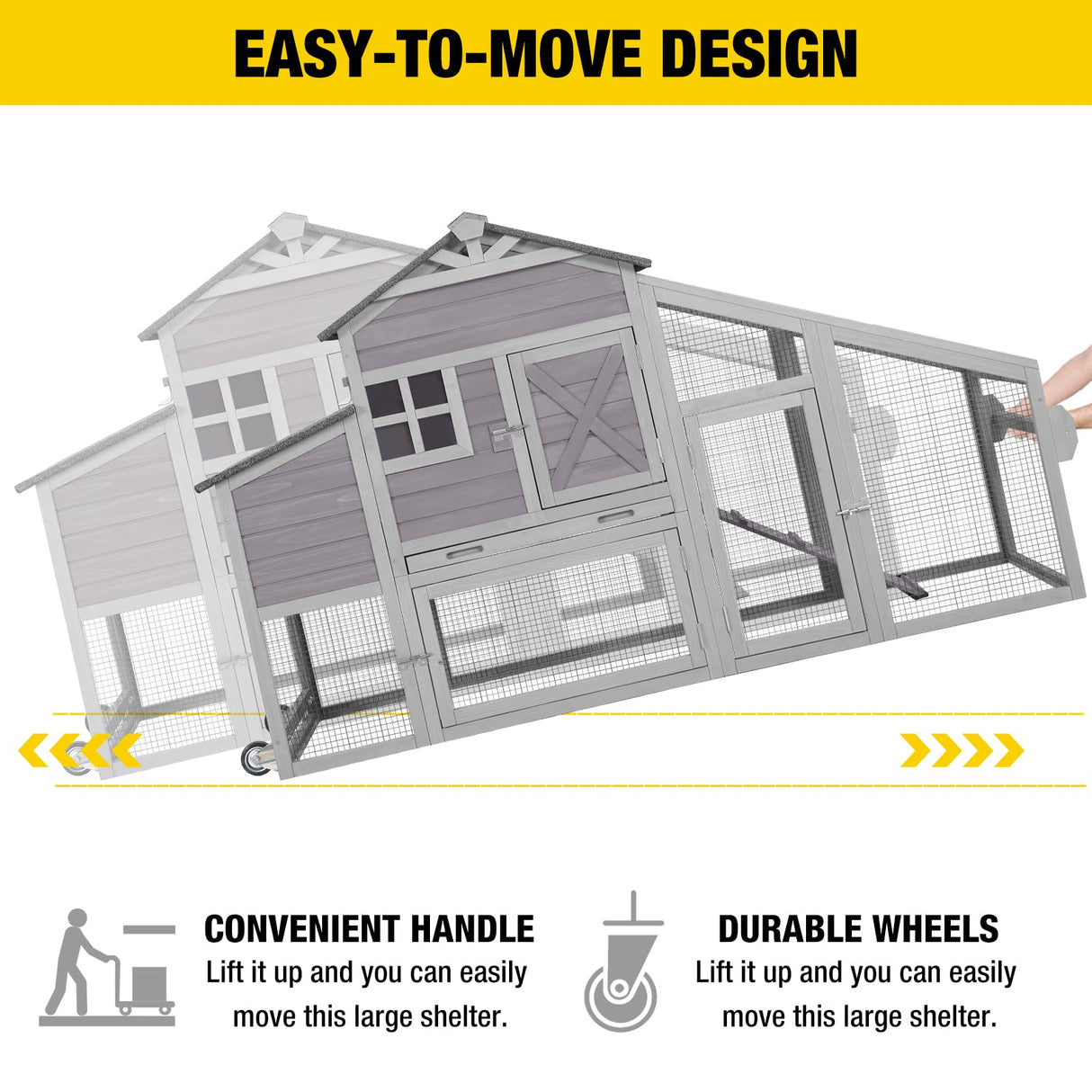 AIVITUVIN Chicken Coop with Nesting Box Mobile Chicken House on Wheels for 2-4 Chickens Rabbit Hutch Pull-Out Tray Wooden Poultry Cage Aivituvin