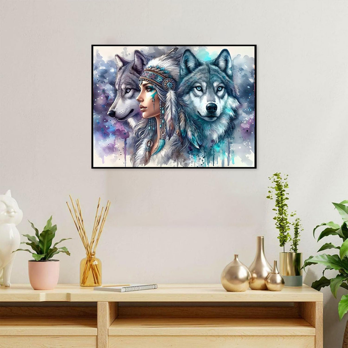 ajepon Wolf Diamond Art Kit - 5D Diamond Painting for Adults, Wolf Adult Diamond Painting Kits, Gem Art Kits for Wall Home Decor Arts Craft 12x16inch ajepon