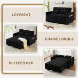 SumKea Pull Out Couch Bed Sleeper Sofa, Velvet 3-in-1 loveseat Sofa Bed with Pull-Out Bed, Two Throw Pillows, Balck SumKea