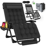 Oversized Zero Gravity Chair with Cushion XXL, 33In Padded Lounge Chair, Recliner Camping Chair W/Full-Alu Alloy Lock, Cushion, Storage Bag, Footrest, Cup Holder, Folding Chair Support 500lbs, Black YOMIFUN