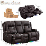 TUNYI Power Loveseat Recliner Sofa with Massage & Heat Home Theater Seating with Console Electric Recliner RV Sofa with USB/Outlet/Storage/Side Pocket/LED Light/Speaker (Brown, Loveseat) TUNYI