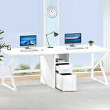 IBF White Two Person Computer Desk, Long Wood Writing Study Desk with File Drawer, Modern Large Dual Office Desk with Storage Cabinet Shelf, 2 Person Farmhouse Work Executive Double Computer Table, 79 IBF