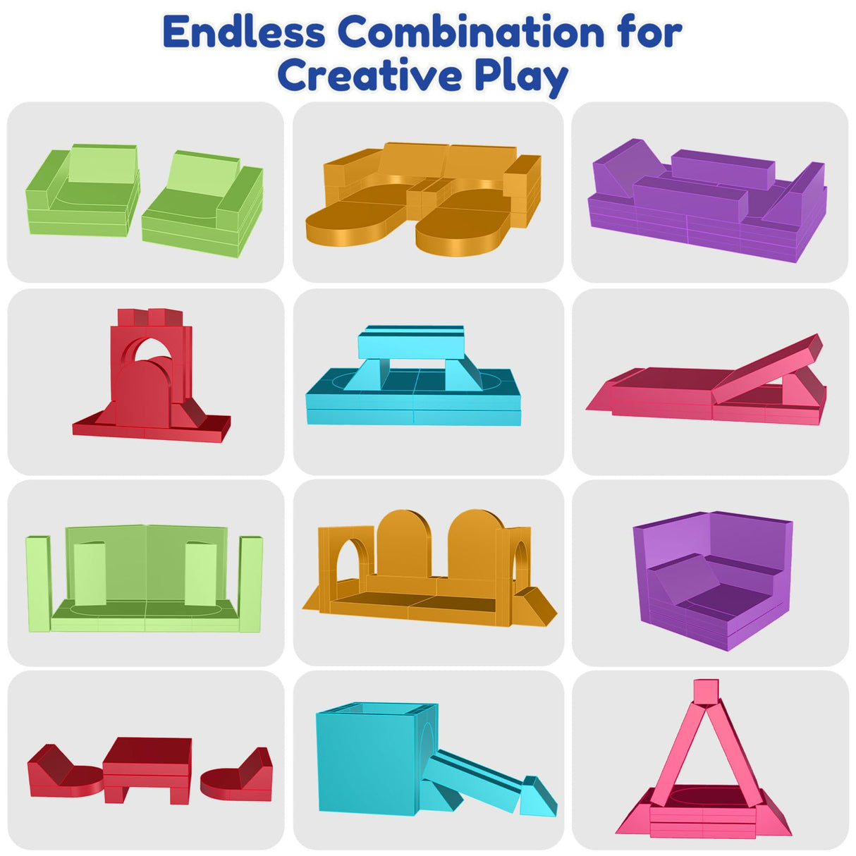 MeMoreCool Modular Kids Play Couch – 10-Piece Foam Sofa for Toddlers & Kids, Convertible Playroom Furniture and Fold-Out Floor Bed, High-Density Foam with Washable Covers – Navy Blue MeMoreCool