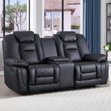 EBELLO Faux Leather Manual Loveseat Recliner Sofa, 2 Seat Reclining Couch Chair with Center Console, Hidden Storage and Cup Holders, Home Theater Seating for Living Room, Black (Loveseat) EBELLO