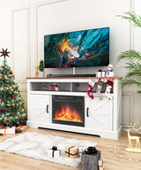 Cowsar 60" Fireplace TV Stand Mantel Wood Surround Firebox, Freestanding Fireplace Heater, Adjustable Led Flame, Remote Control, 750W-1500W, White COWSAR