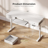 AODK Electric Standing Desk with Drawers & Keyboard Tray, 55 Inch Height Adjustable Desk with Power Outlets, Sit Stand Table, Writing Computer Desk for Home, Office, Workstation, White AODK